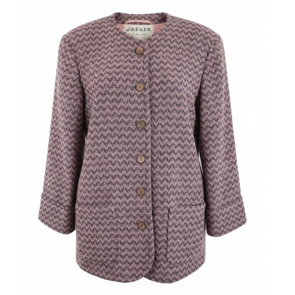 Jaeger 8 Vintage Women's Pink Chevron Blazer Jacket Great Britain Wool‎ Mohair - Picture 2 of 13
